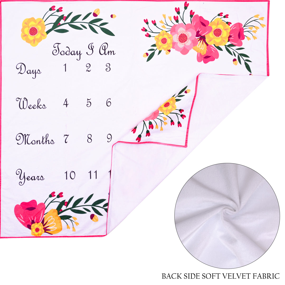 Photoshoot-Ready Adorable Flower Brooch Baby's Milestone Blanket with Ring & Cards [99 x 120]