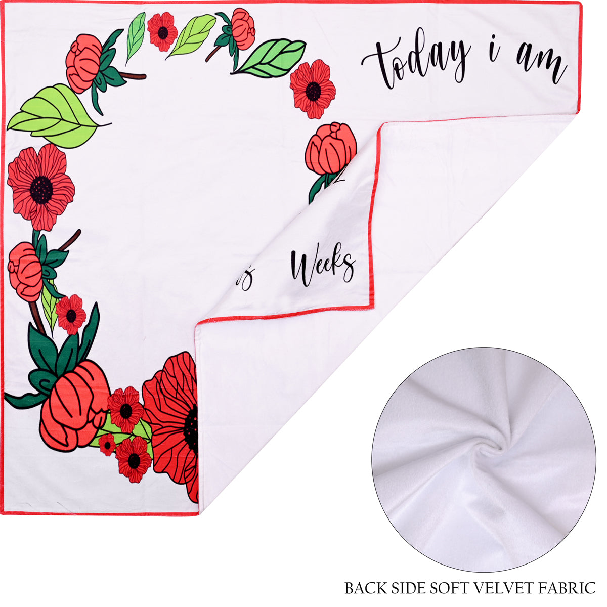 Adorable Red Flower & Green Leaf Circle Baby Milestone Blanket with Ring & Milestone Cards [99 x 120]