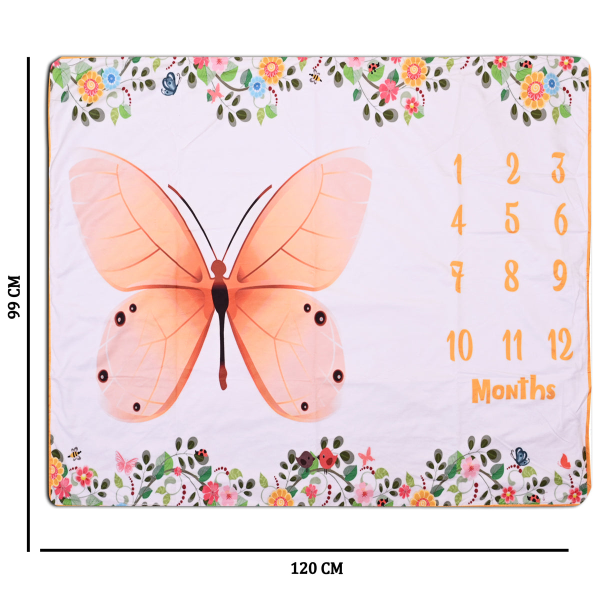 Beautiful Butterfly & Flowers Printed Baby Milestone Blanket with Ring & Milestone Cards [99 x 120]