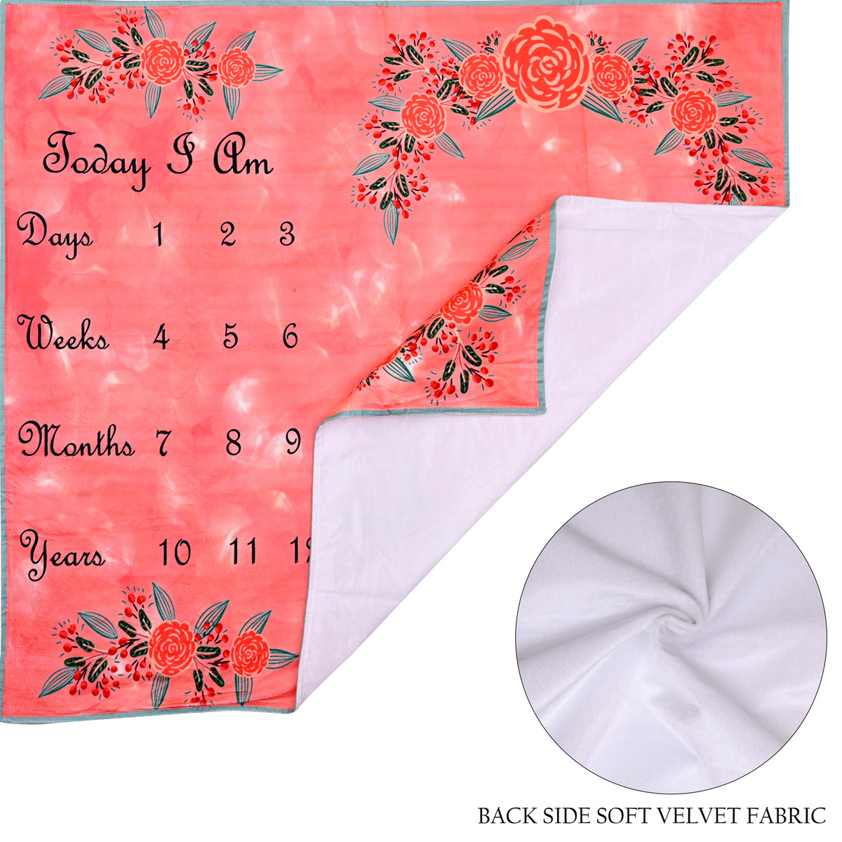 Beautiful Rose Printed Baby Milestone Blanket with Ring & Milestone Cards [99 x 120]