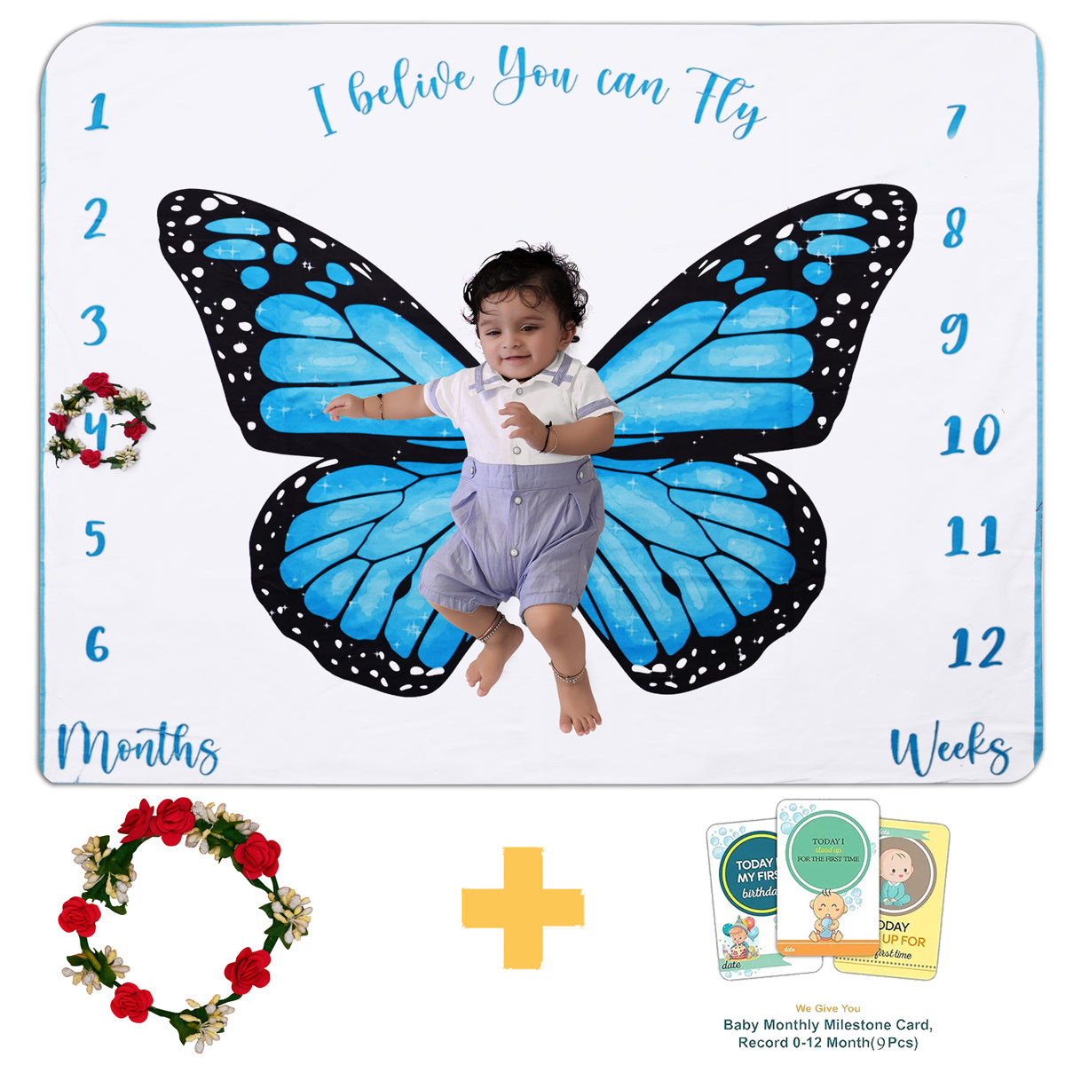 Butterfly Bliss Baby Milestone Blanket with Ring & Milestone Cards [99 x 120]