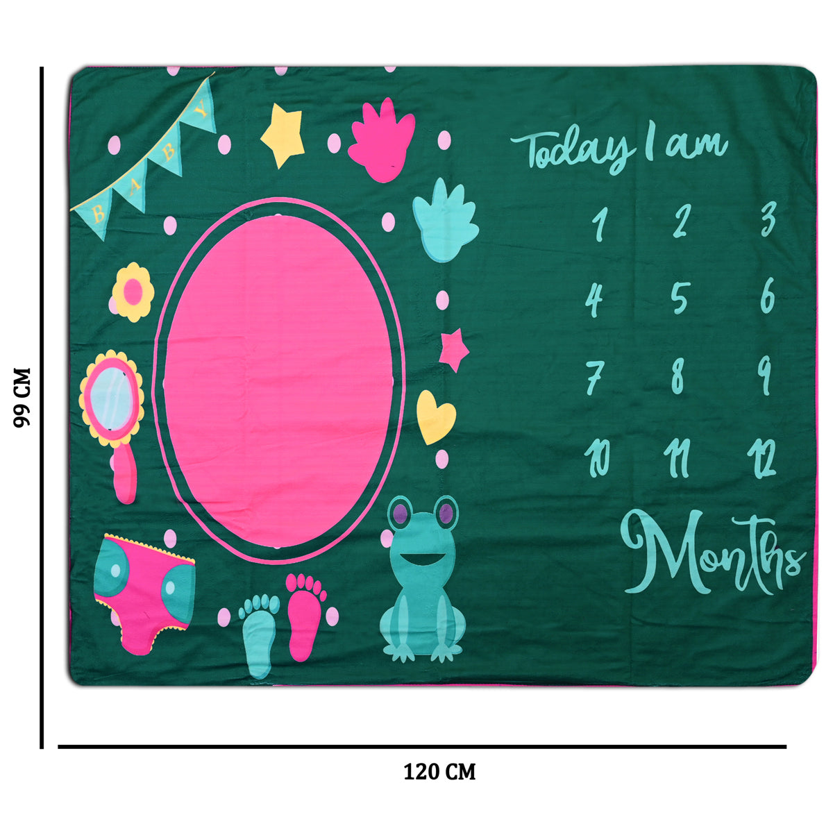 Capture Baby's Growth with Frog, Mirror & Footprint Printed Milestone Blanket with Ring & Milestone Cards [99 x 120]