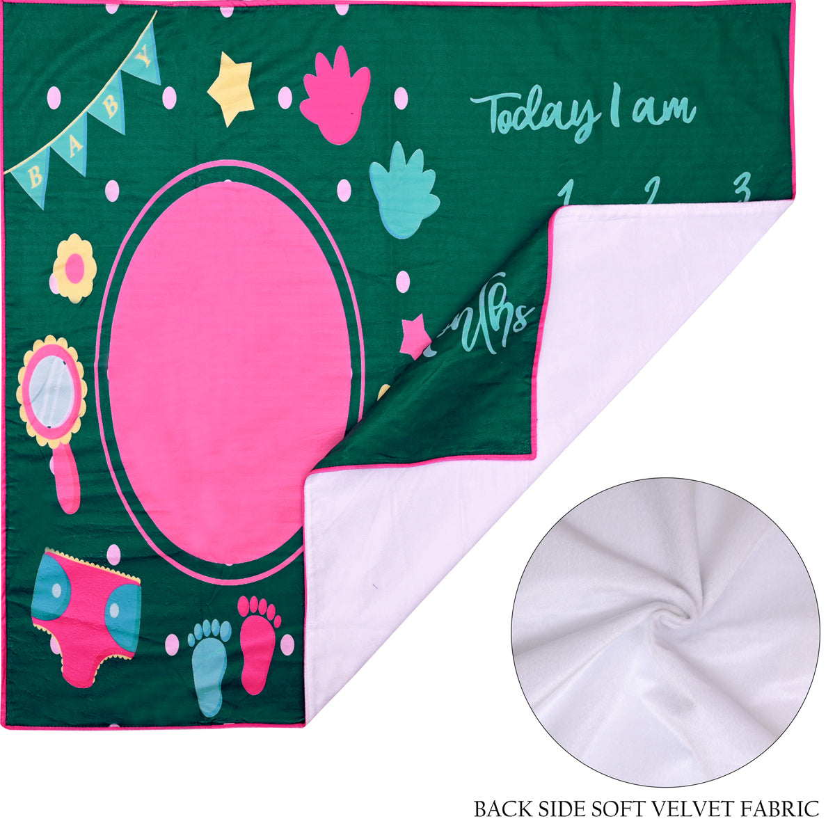 Capture Baby's Growth with Frog, Mirror & Footprint Printed Milestone Blanket with Ring & Milestone Cards [99 x 120]