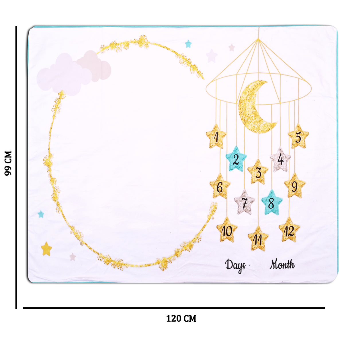 Celestial Clouds Moon & Stars Baby Milestone Blanket with Ring & Milestone Cards [99 x 120]