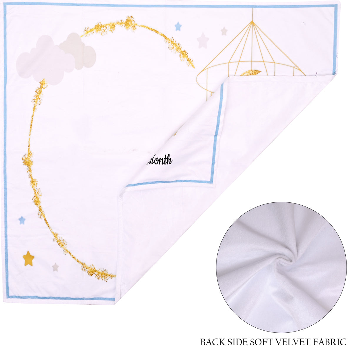 Celestial Clouds Moon & Stars Baby Milestone Blanket with Ring & Milestone Cards [99 x 120]