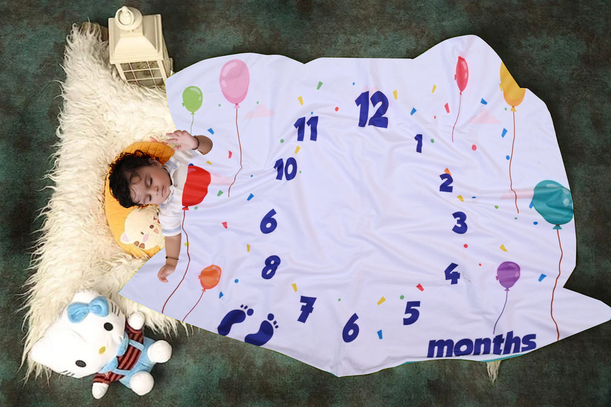 Colorful Balloons Printed Baby Milestone Blanket with Ring & Milestone Cards [99 X 120]