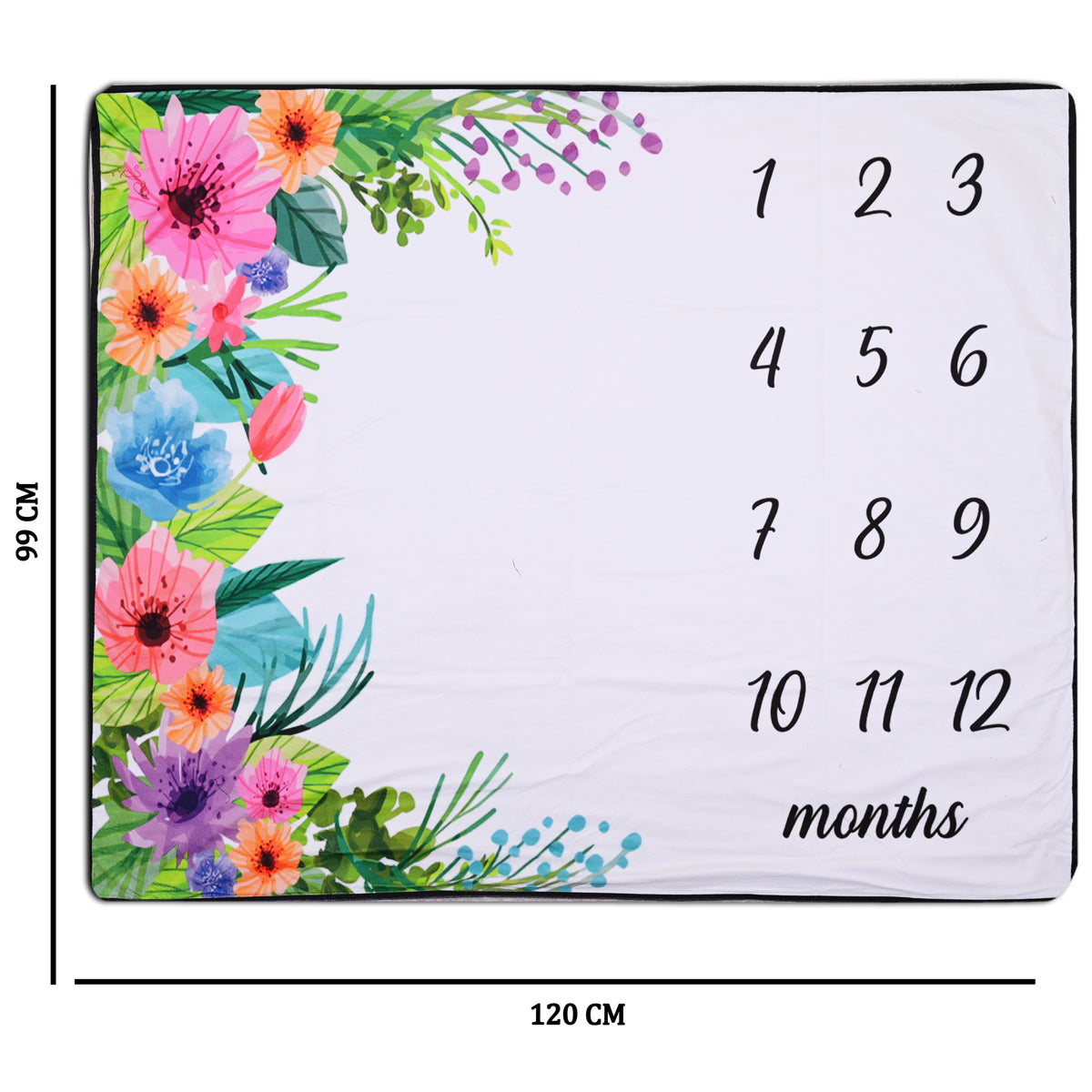 Colorful Flowers Printed Baby's Monthly Milestone Blanket with Ring & Milestone Cards [99 x 120]