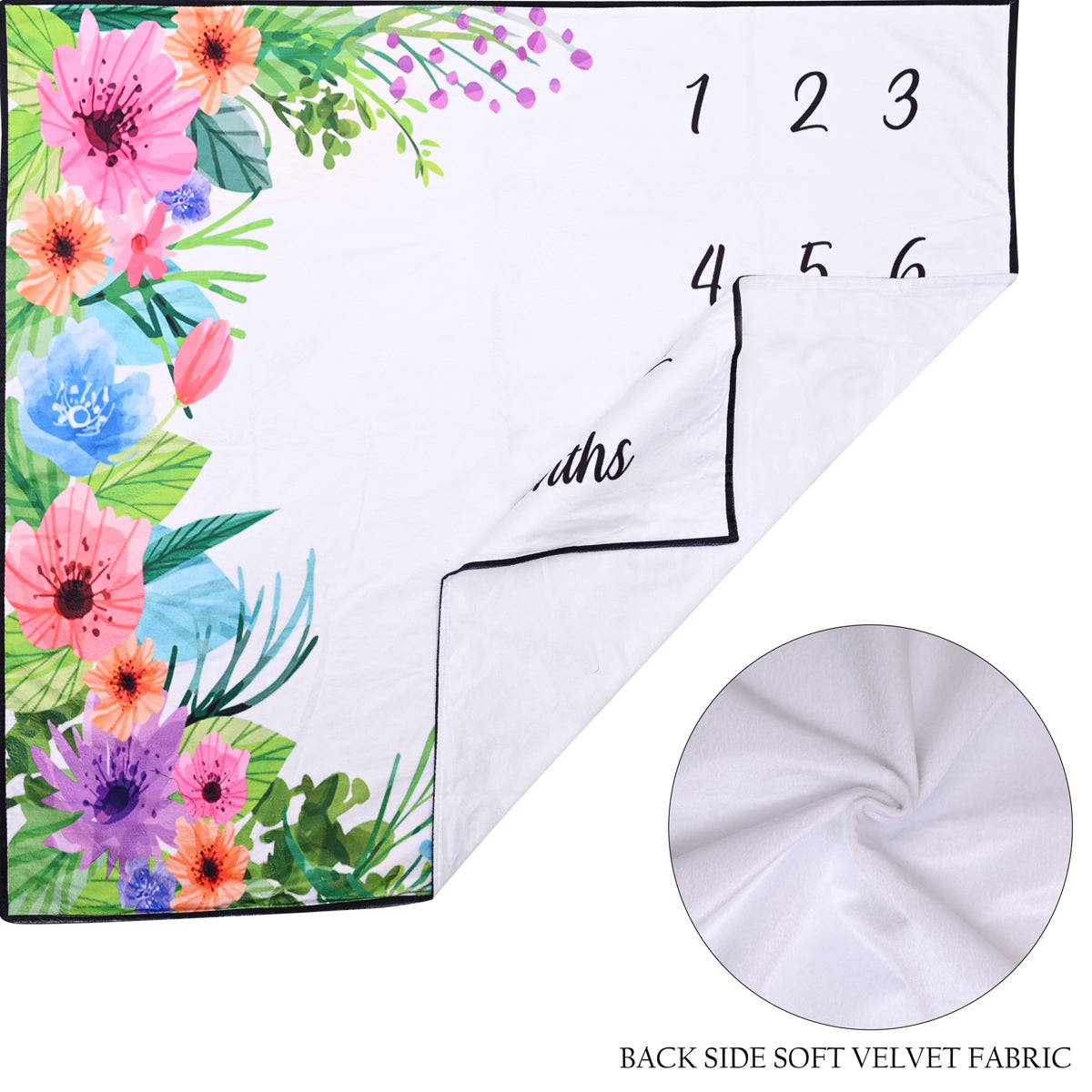 Colorful Flowers Printed Baby's Monthly Milestone Blanket with Ring & Milestone Cards [99 x 120]