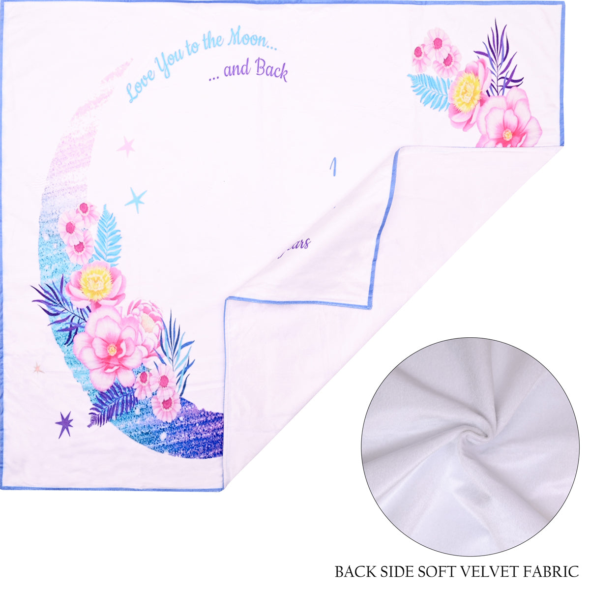 Colorful "Love You to the Moon and Back" Printed Baby Milestone Blanket with Ring & Milestone Cards [99 x 120]