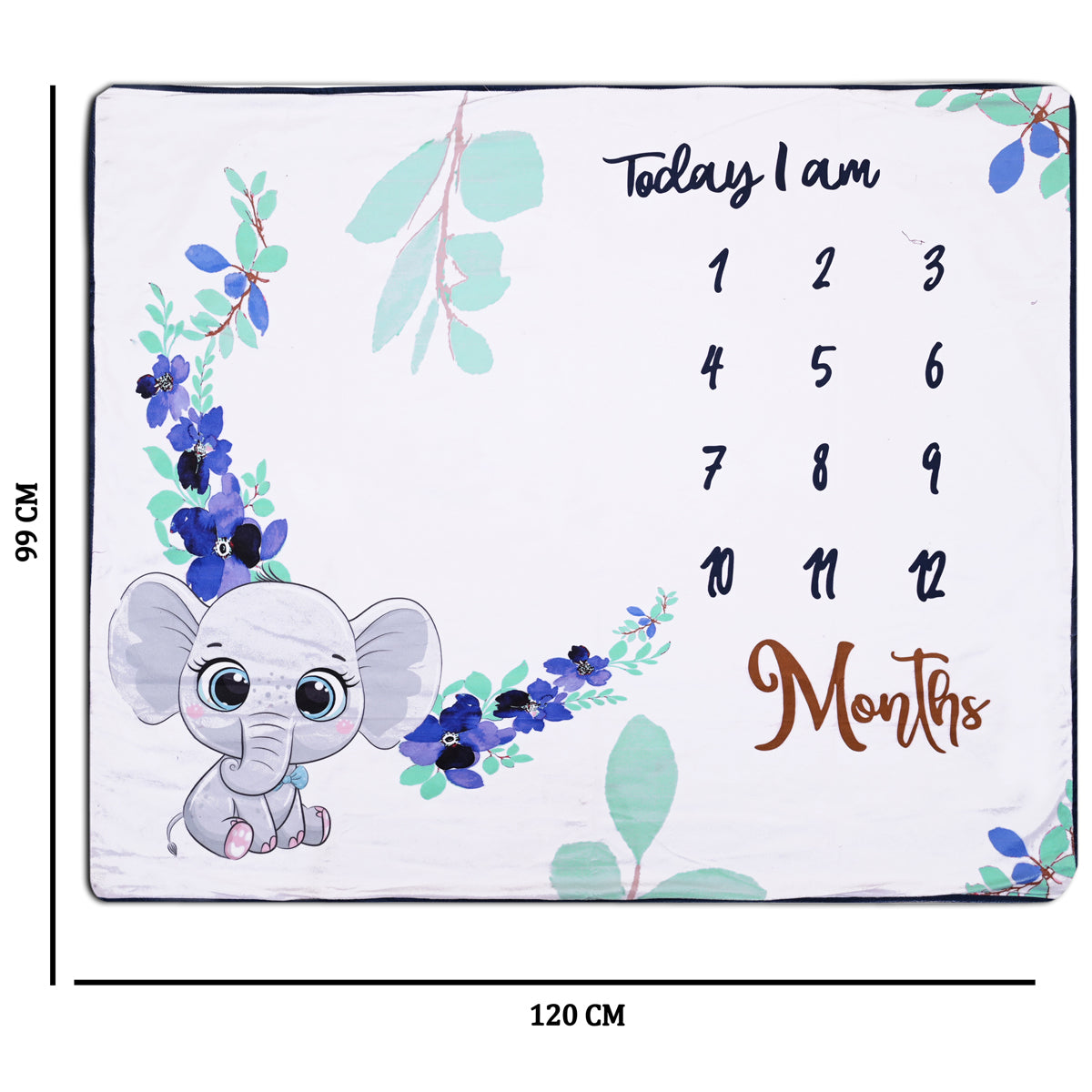 Cute Elephant Printed Baby Milestone Blanket with Ring & Milestone Cards [99 x 120]