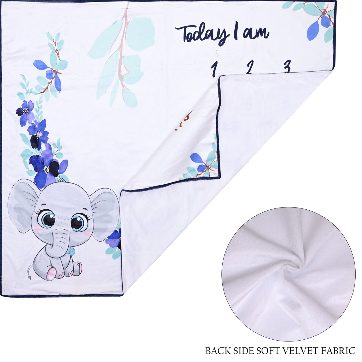 Cute Elephant Printed Baby Milestone Blanket with Ring & Milestone Cards [99 x 120]