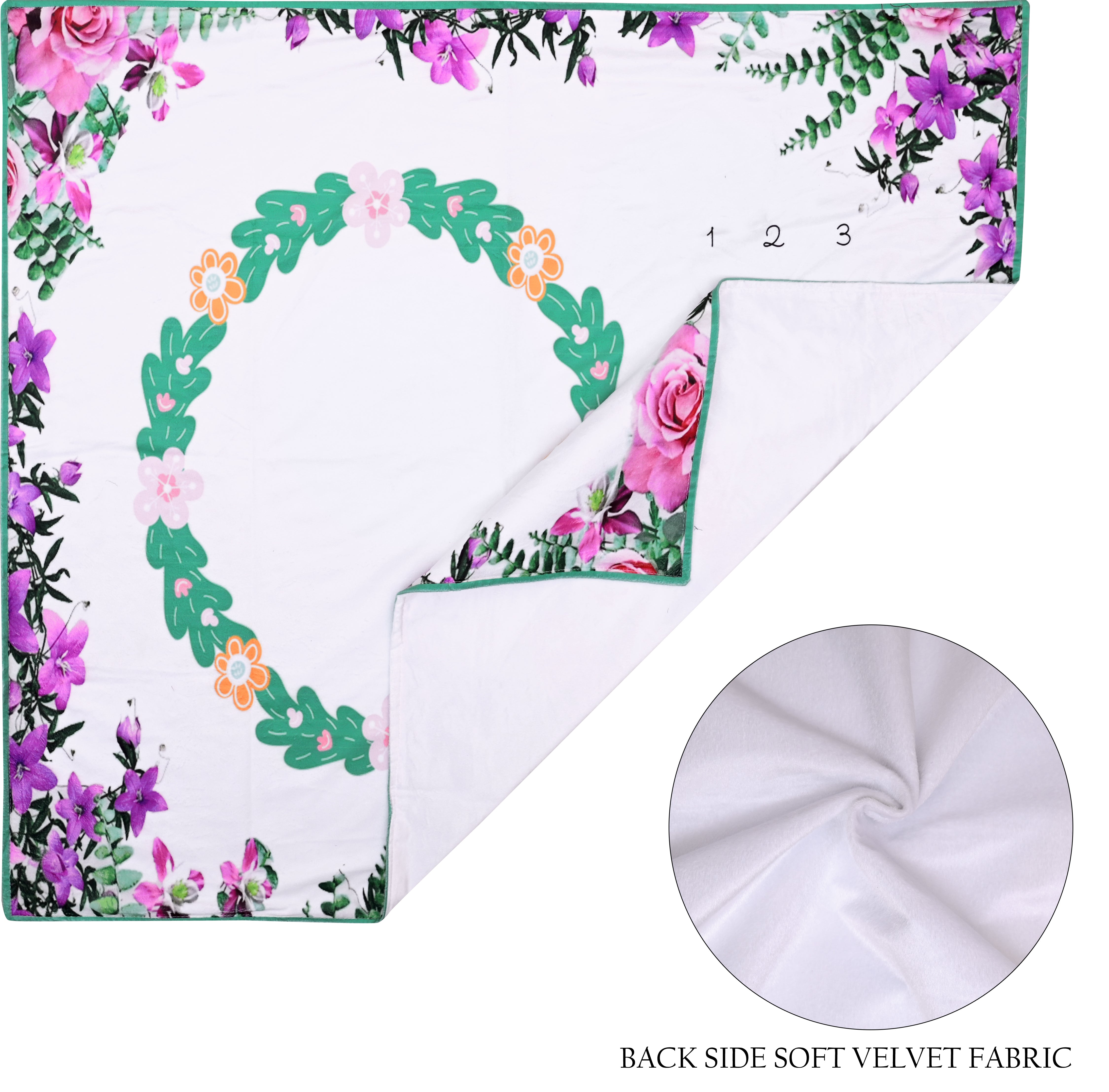 Cute Turtle & Flowers Printed Baby Milestone Blanket with Ring & Milestone Cards [99 x 120]