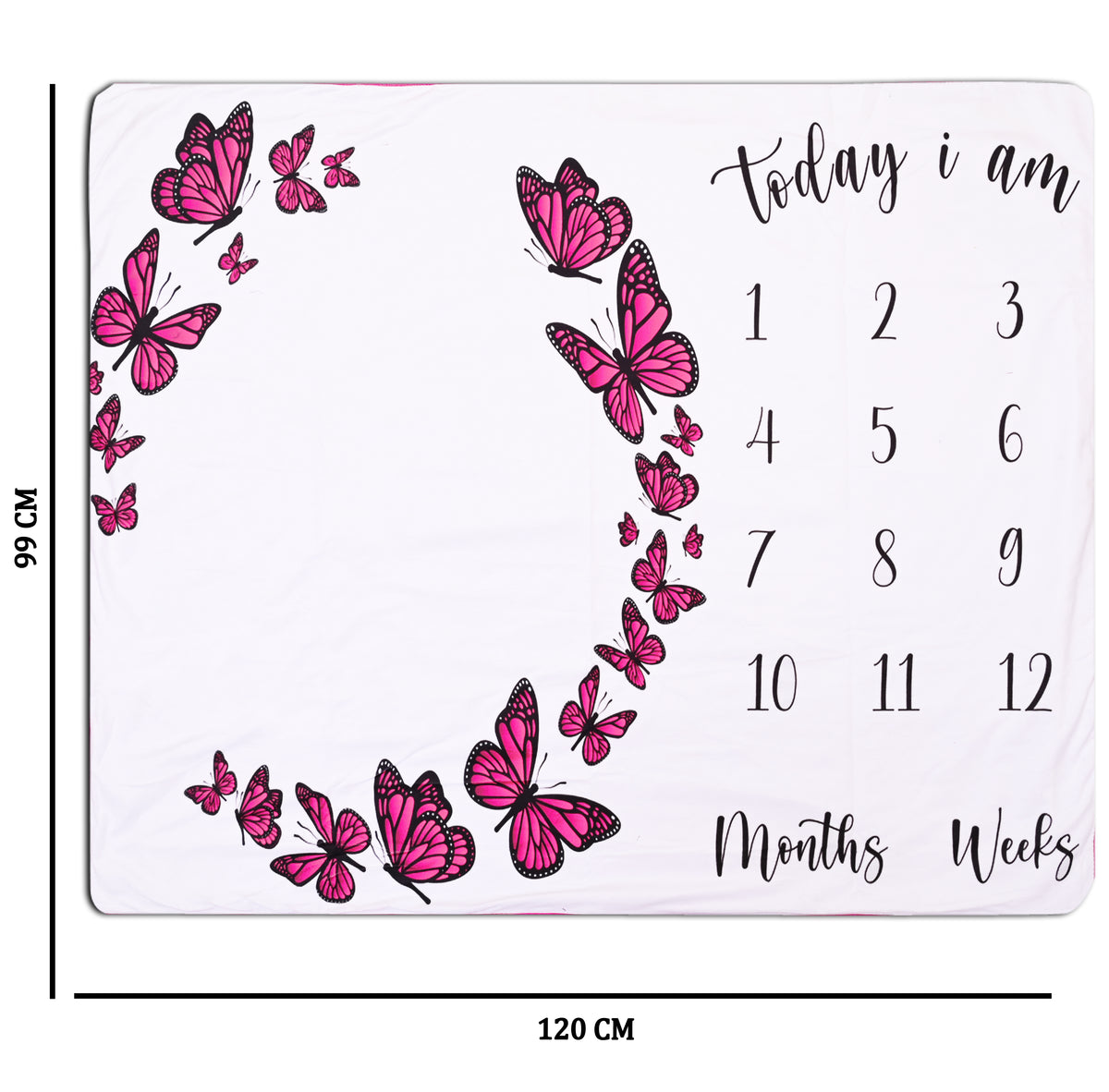 Dark Pink Butterflies Printed Baby Milestone Blanket with Ring & Milestone Cards [99 x 120]