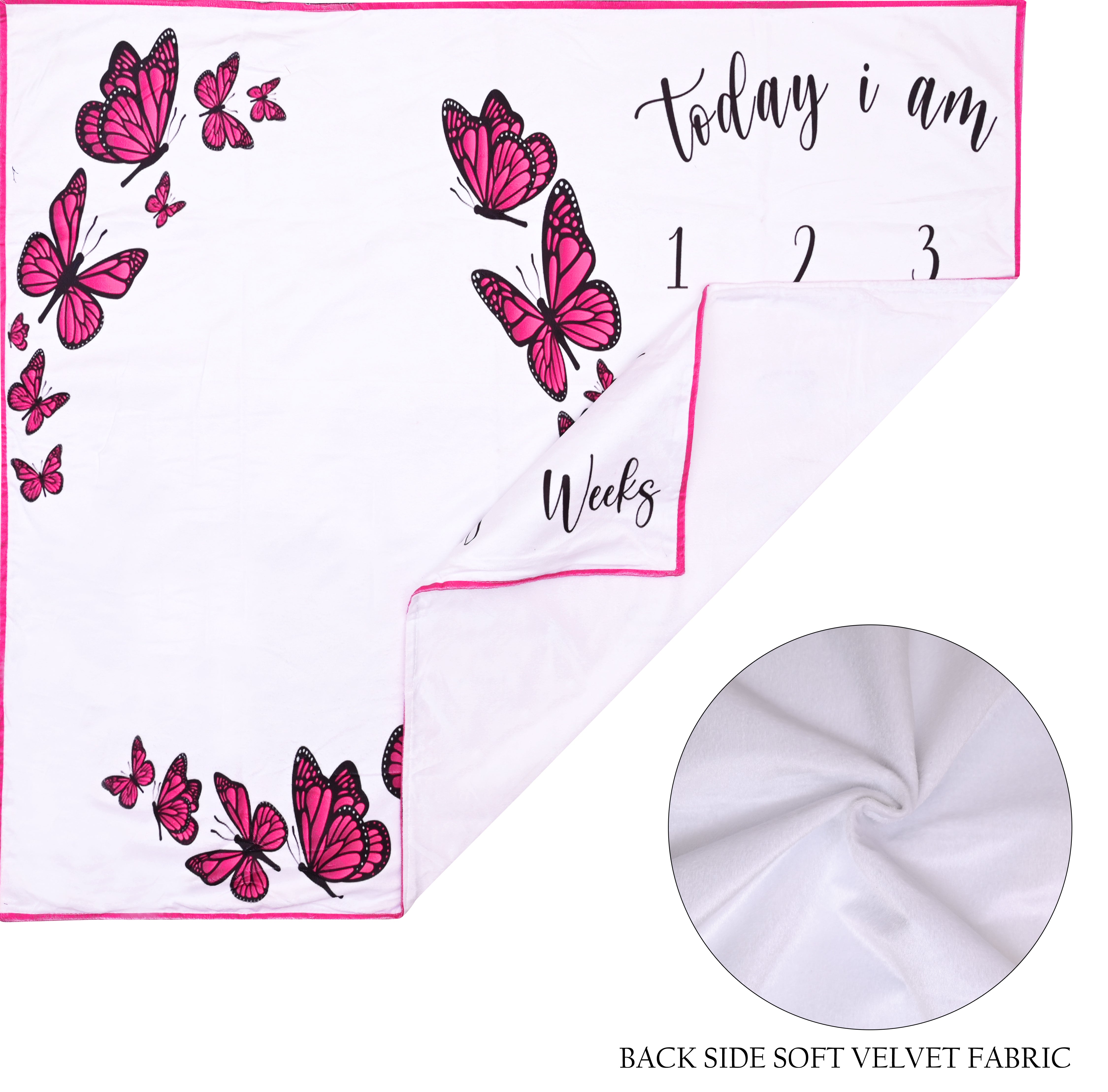 Dark Pink Butterflies Printed Baby Milestone Blanket with Ring & Milestone Cards [99 x 120]