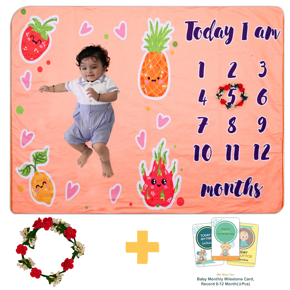 Fruity Fun Baby's Monthly Milestone Blanket with Ring & Milestone Cards [99 x 120]