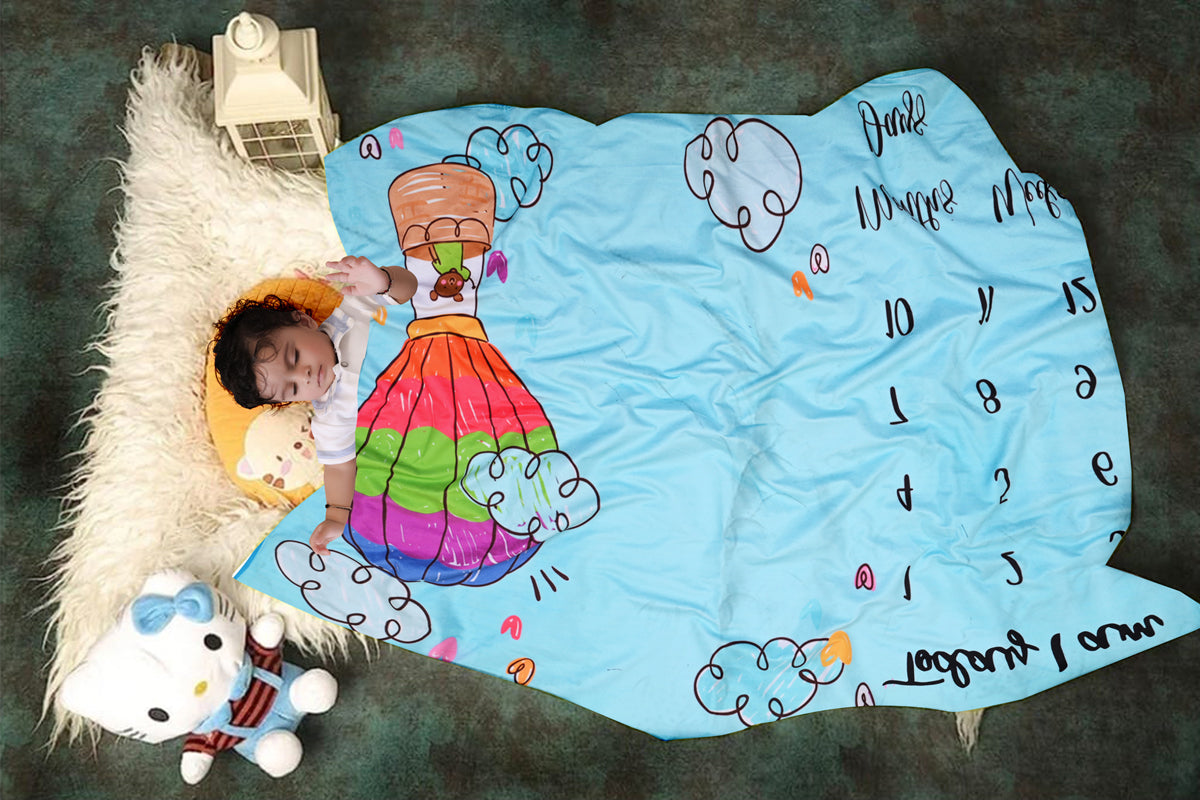 Hot Air Balloon & Teddy Bear Printed Baby Milestone Blanket with Ring & Milestone Cards [99 x 120]