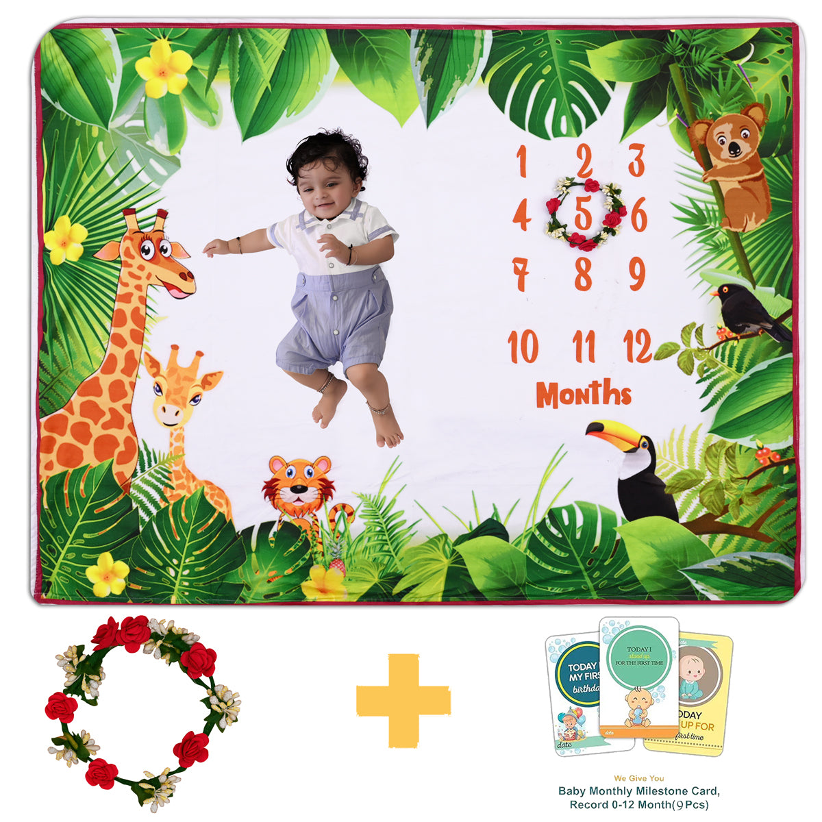 Jungle Safari Baby Milestone Blanket with Ring & Cards [99 x 120]