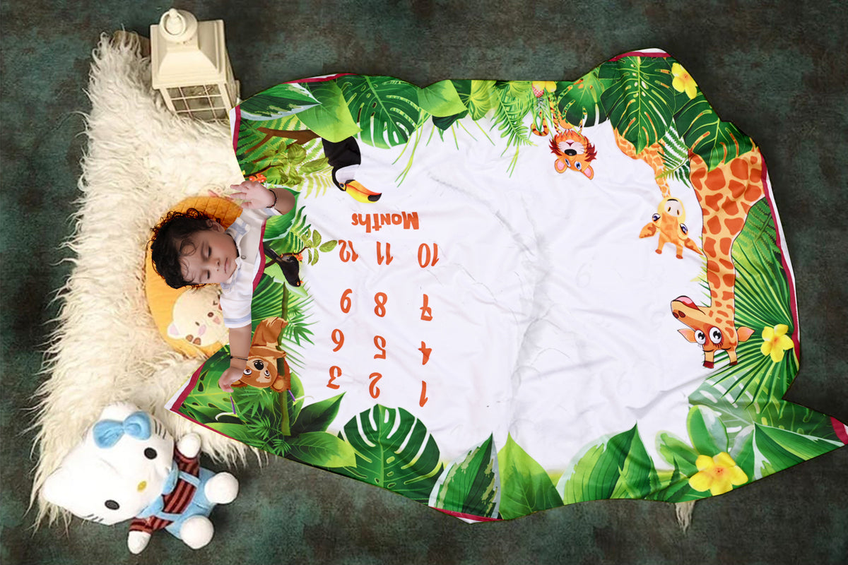 Jungle Safari Baby Milestone Blanket with Ring & Cards [99 x 120]