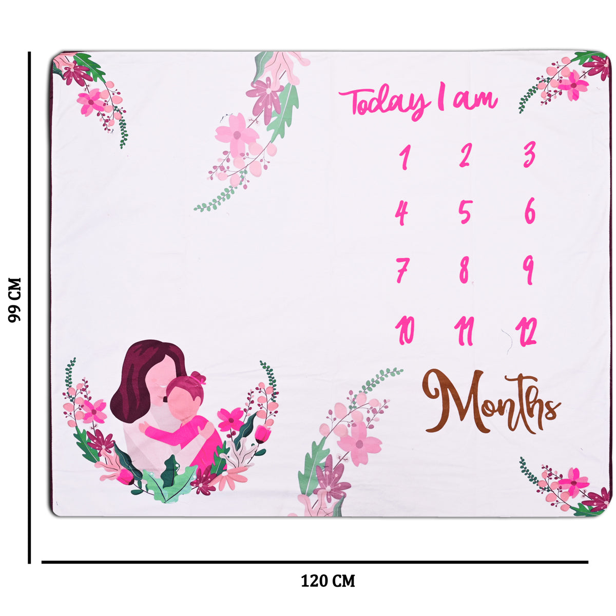 Mother & Daughter Cuddling Flowers Printed Baby Milestone Blanket with Ring & Milestone Cards [99 x 120]