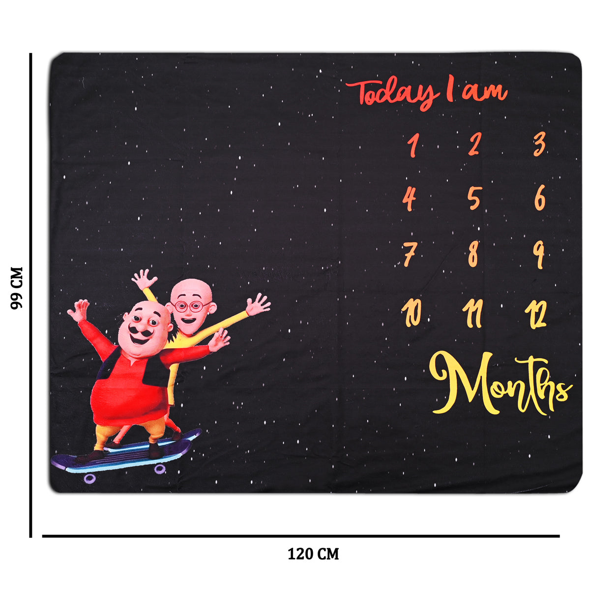 Motu Patlu Cartoon Printed Baby Milestone Blanket with Ring & Milestone Cards [99 x 120]