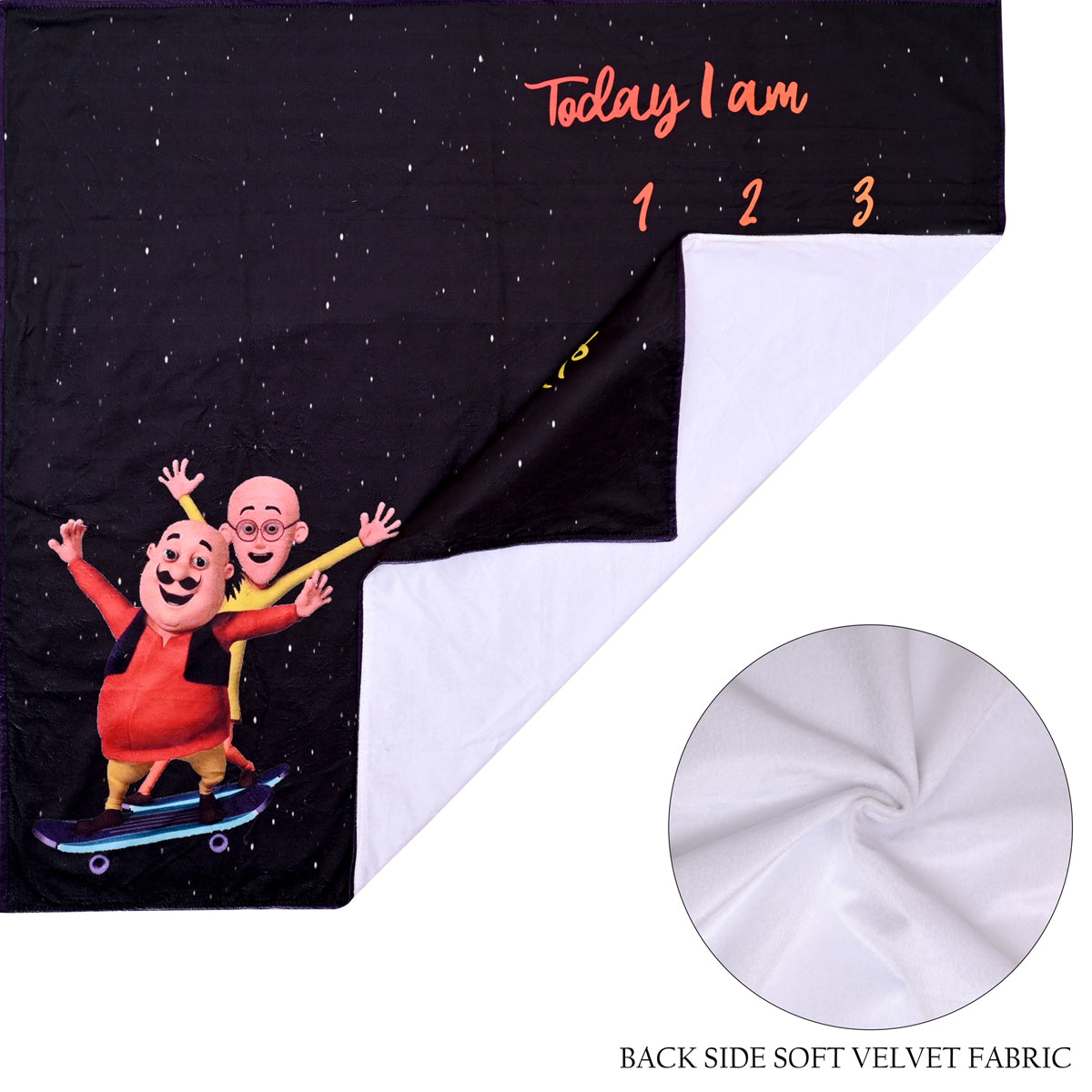 Motu Patlu Cartoon Printed Baby Milestone Blanket with Ring & Milestone Cards [99 x 120]