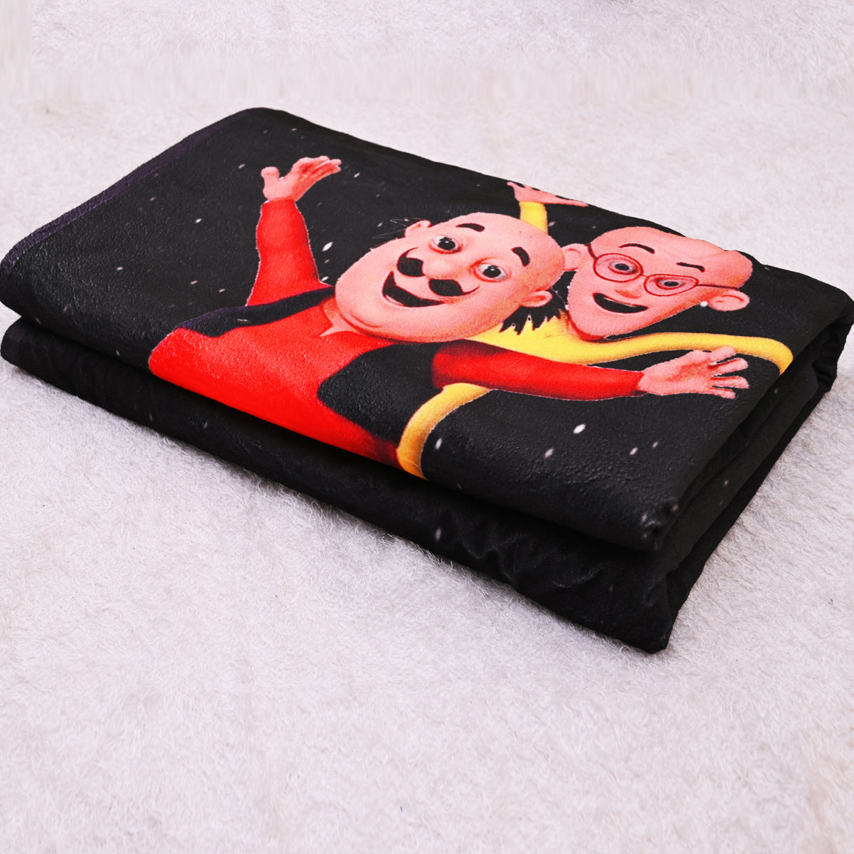 Motu Patlu Cartoon Printed Baby Milestone Blanket with Ring & Milestone Cards [99 x 120]