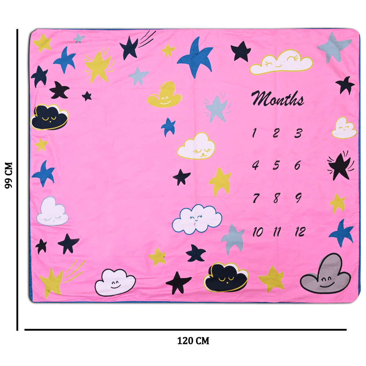 Pink Sparkling Stars & Fluffy Clouds Baby Milestone Blanket with Ring & Milestone Cards [99 x 120]