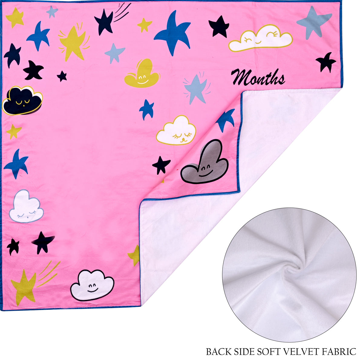 Pink Sparkling Stars & Fluffy Clouds Baby Milestone Blanket with Ring & Milestone Cards [99 x 120]