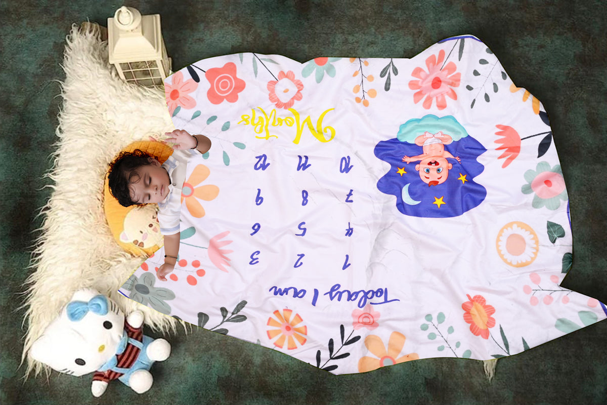 Pretty Flowers Printed Baby Milestone Blanket with Ring & Milestone Cards [99 x 120]