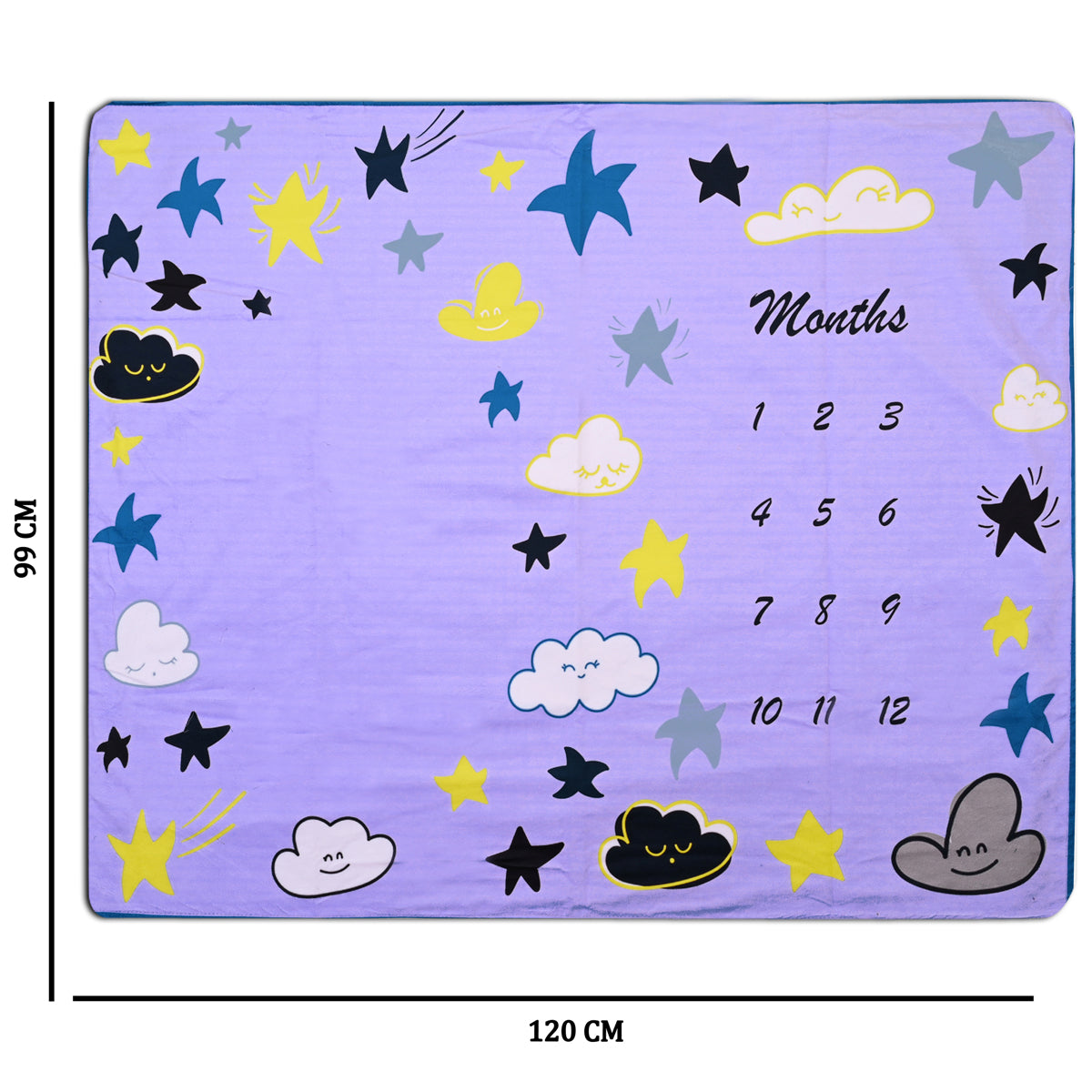 Purple Sparkling Stars & Fluffy Clouds Baby Milestone Blanket with Ring & Milestone Cards [99 x 120]