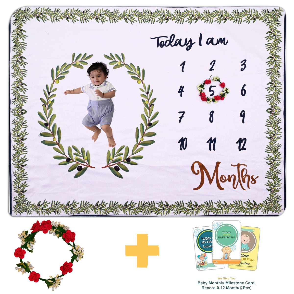 Soft-Lightweight Baby's Monthly Milestone Blanket with Ring & Milestone Cards [99 x 120]