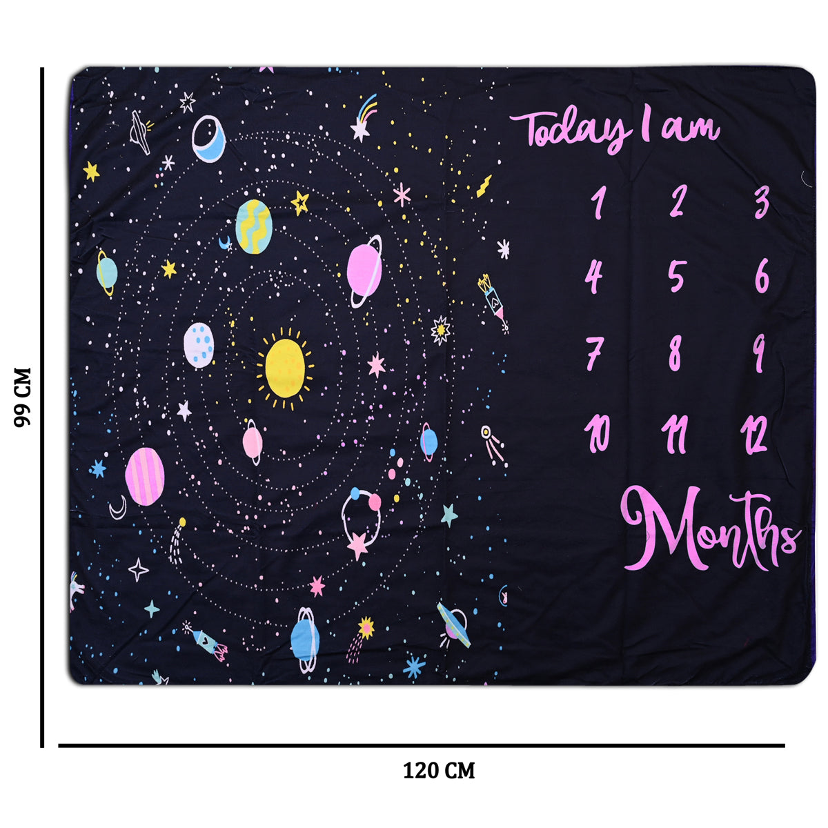 Solar System Printed Baby Milestone Blanket with Ring & Milestone Cards [99 X 120]