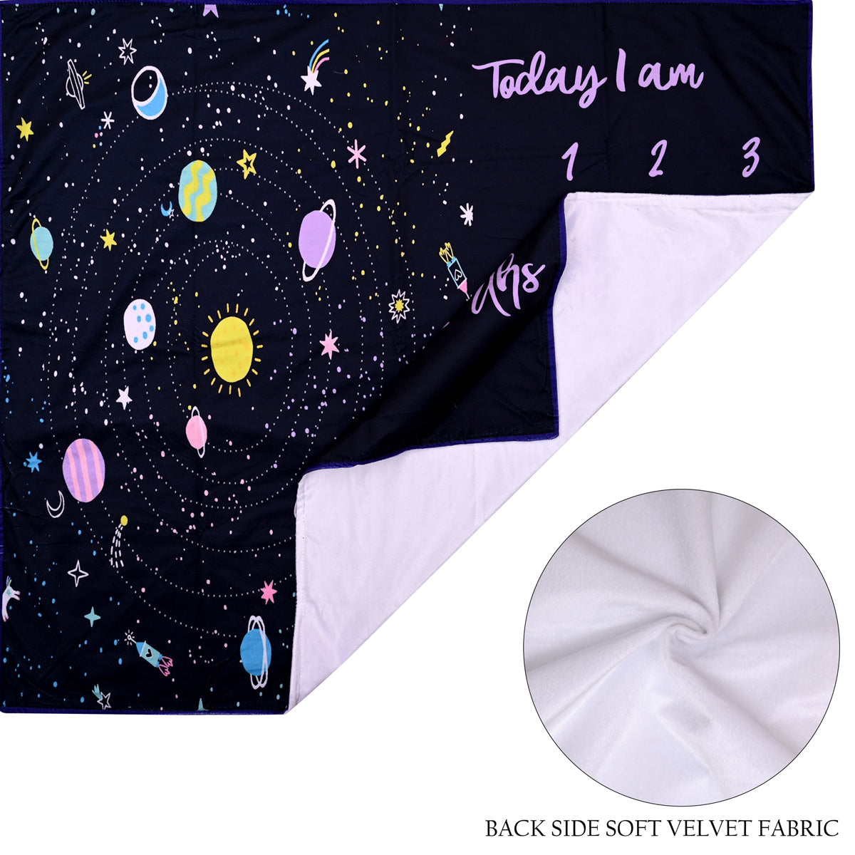 Solar System Printed Baby Milestone Blanket with Ring & Milestone Cards [99 X 120]