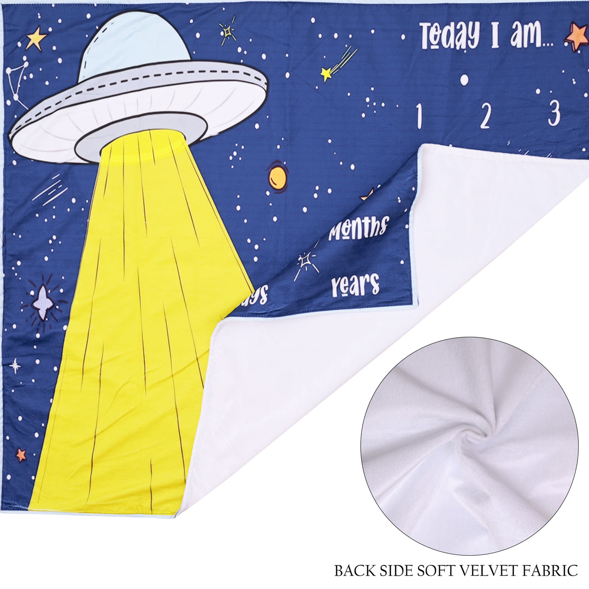 Spaceship Printed Baby Milestone Blanket with Ring & Milestone Cards [99 x 120]