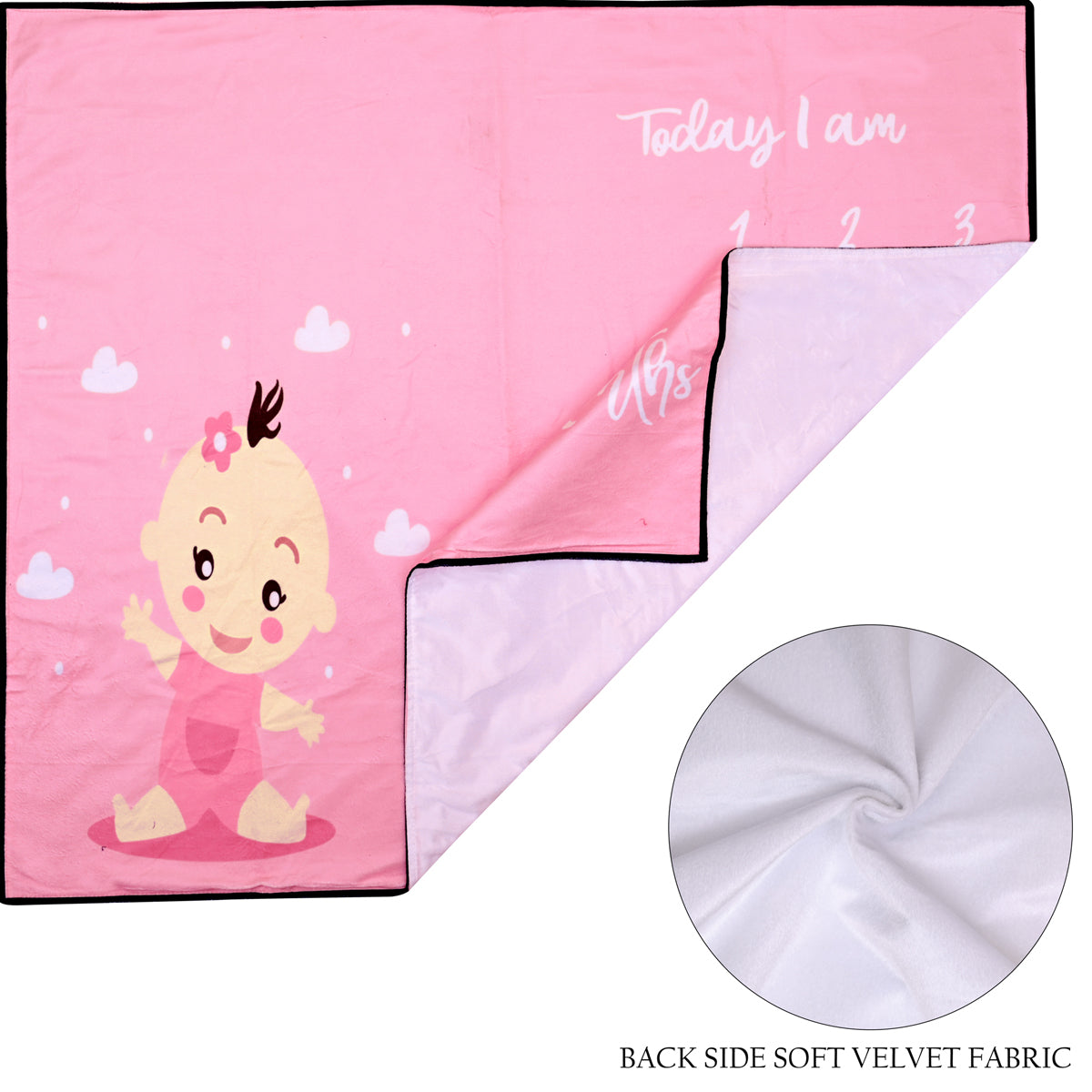 Sweet Baby Printed Light Pink Color Milestone Blanket with Ring & Milestone Cards [99 x 120]