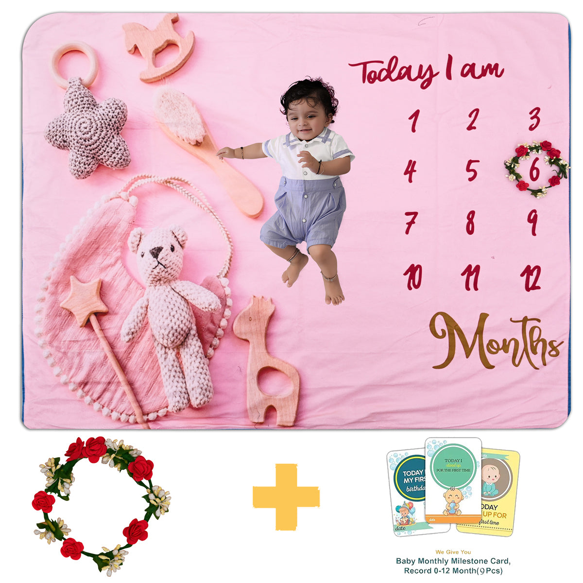 Teddy Bear Baby Milestone Blanket with Ring & Milestone Cards [99 x 120]