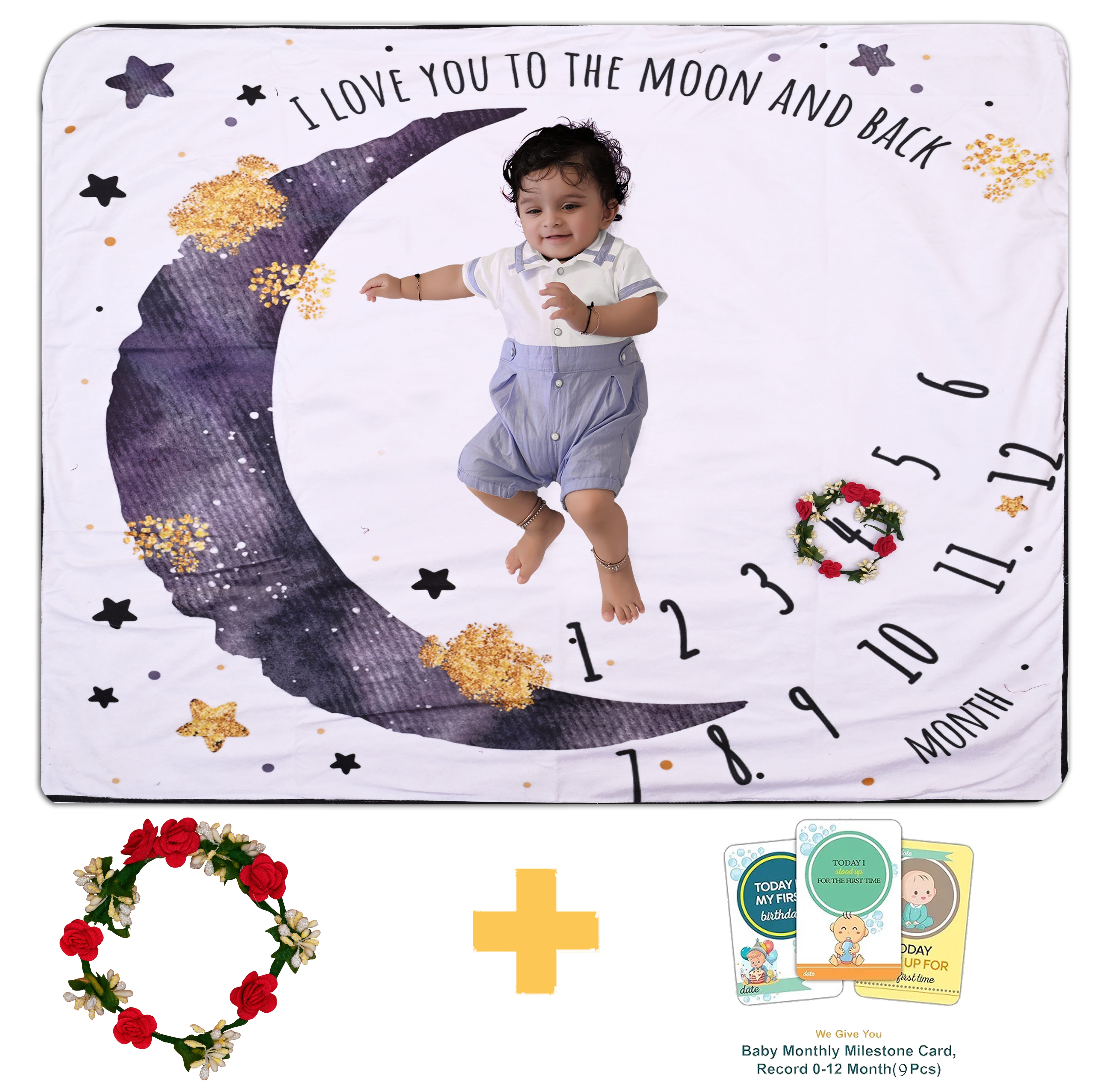 To the Moon & Back Baby Milestone Blanket with Ring & Milestone Cards [99 x 120]