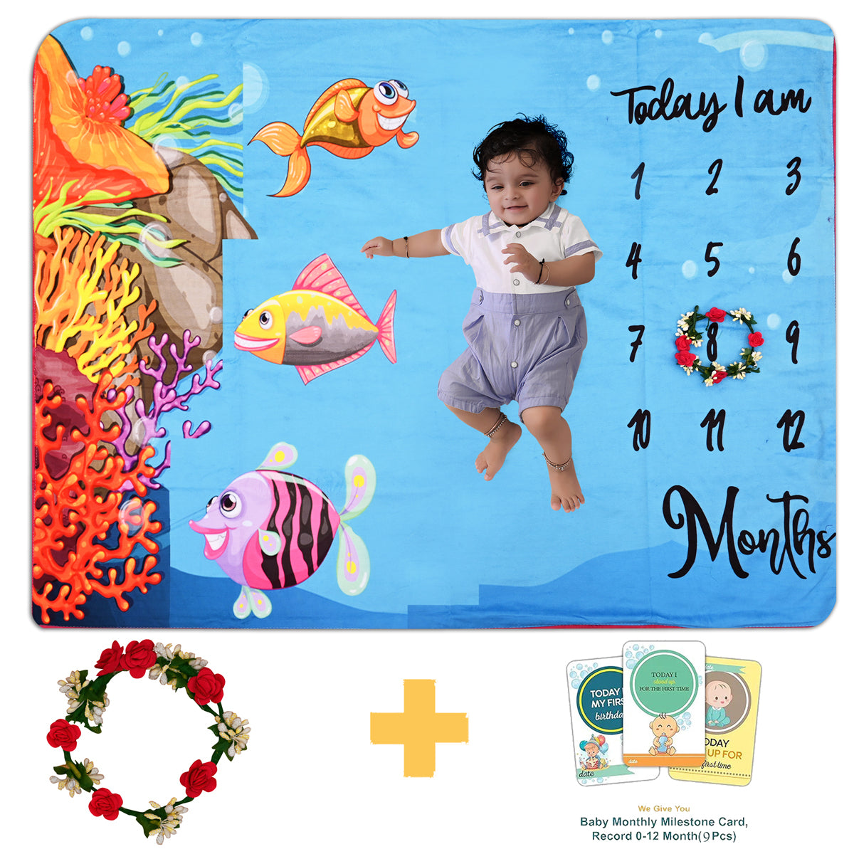 Underwater Adventure Baby Milestone Blanket with Ring & Milestone Cards [99 x 120]