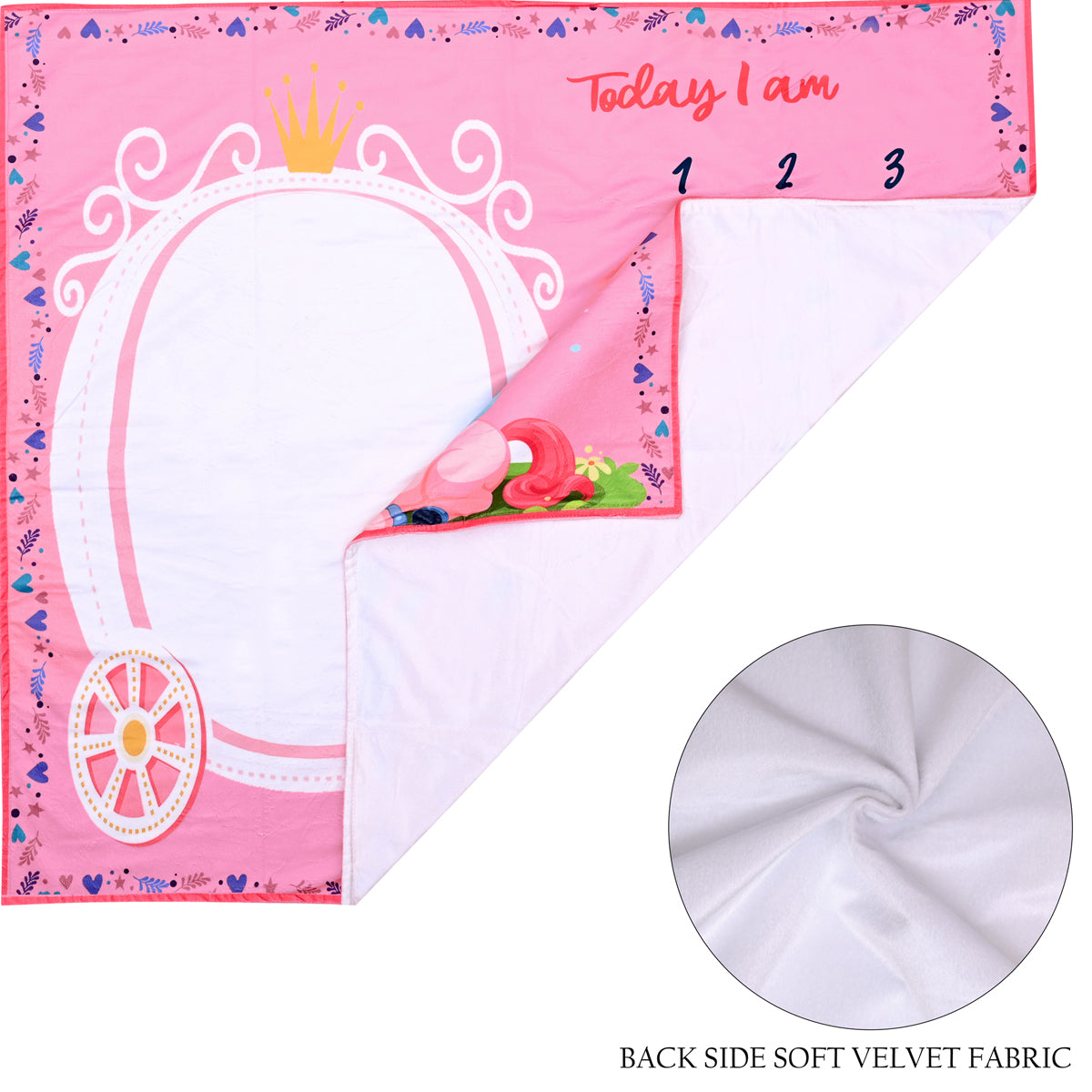 Cute Unicorn & Carriage Printed Baby Milestone Blanket with Ring & Milestone Cards [99 X 120]