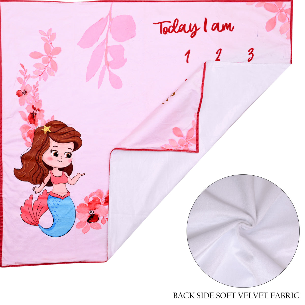 Whimsical Mermaid & Floral Baby Milestone Blanket with Ring & Milestone Cards [99 x 120]