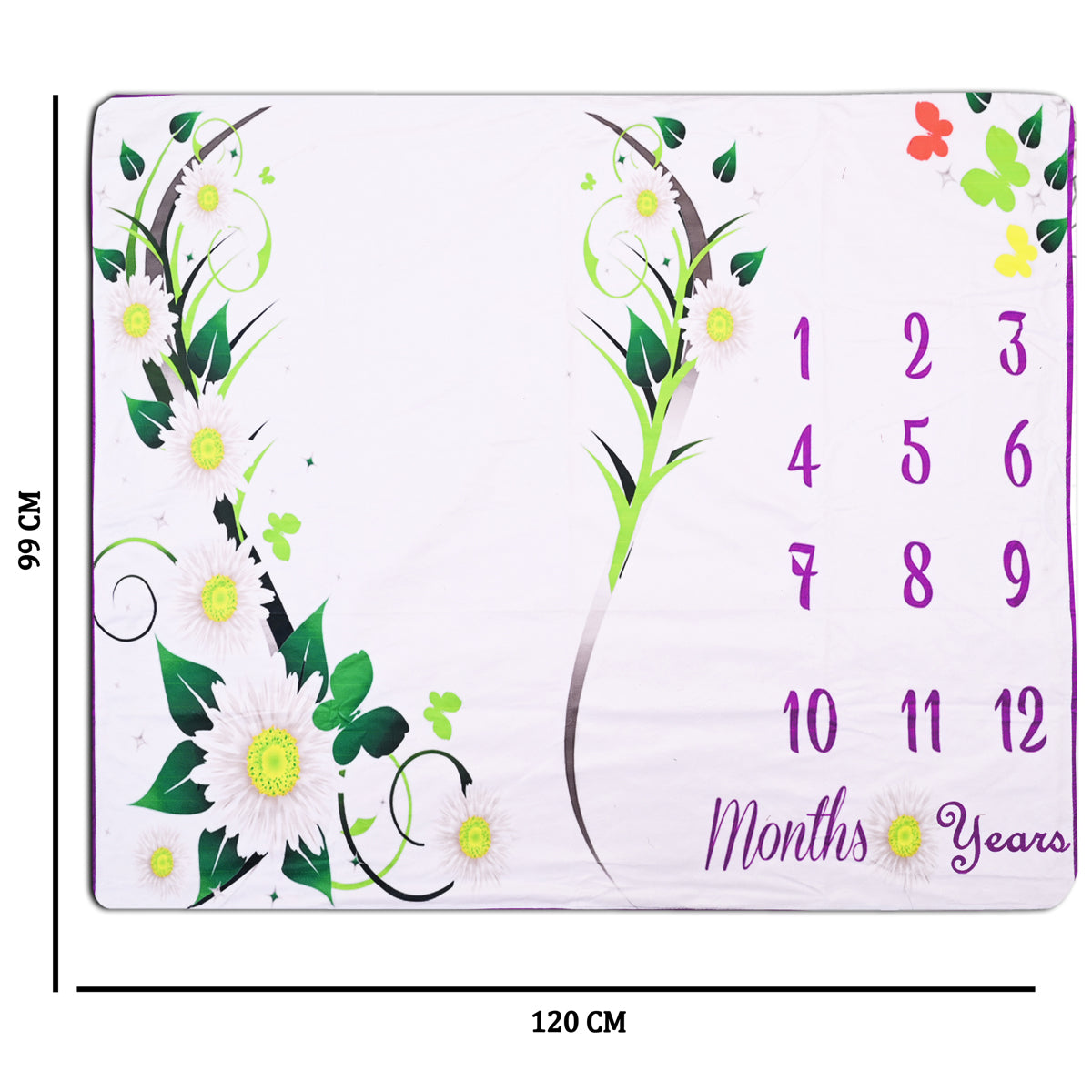 White Sunflower Printed Baby's Serenity Milestone Blanket with Ring & Milestone Cards [99 x 120]