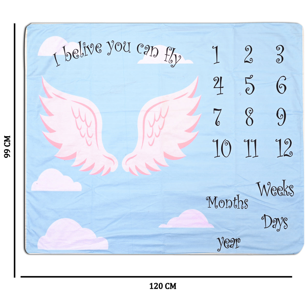 Sky Color Little Angel Wings Baby Milestone Blanket with Ring & Milestone Cards [99 x 120]